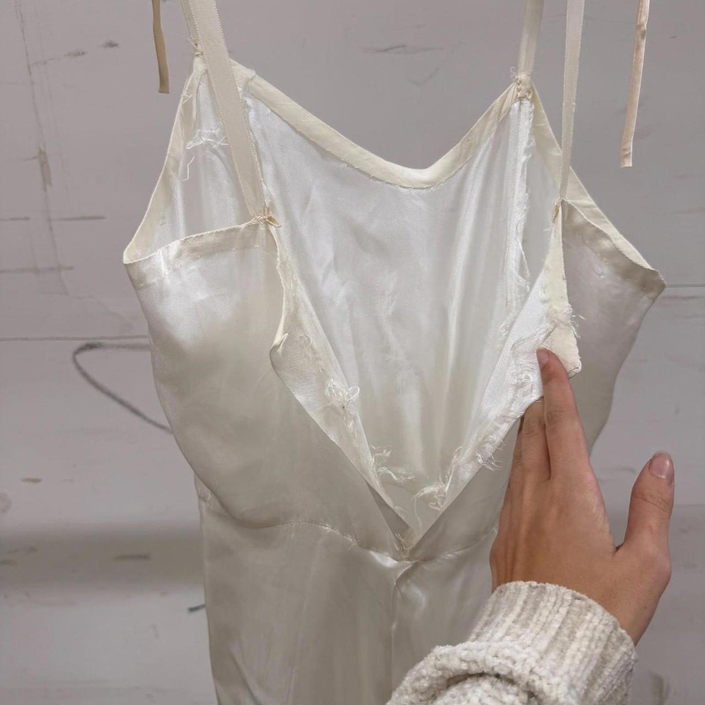 Restored 1940s Vintage White Ivory Satin Wedding Dress W/ Matching Slip 2pc Set