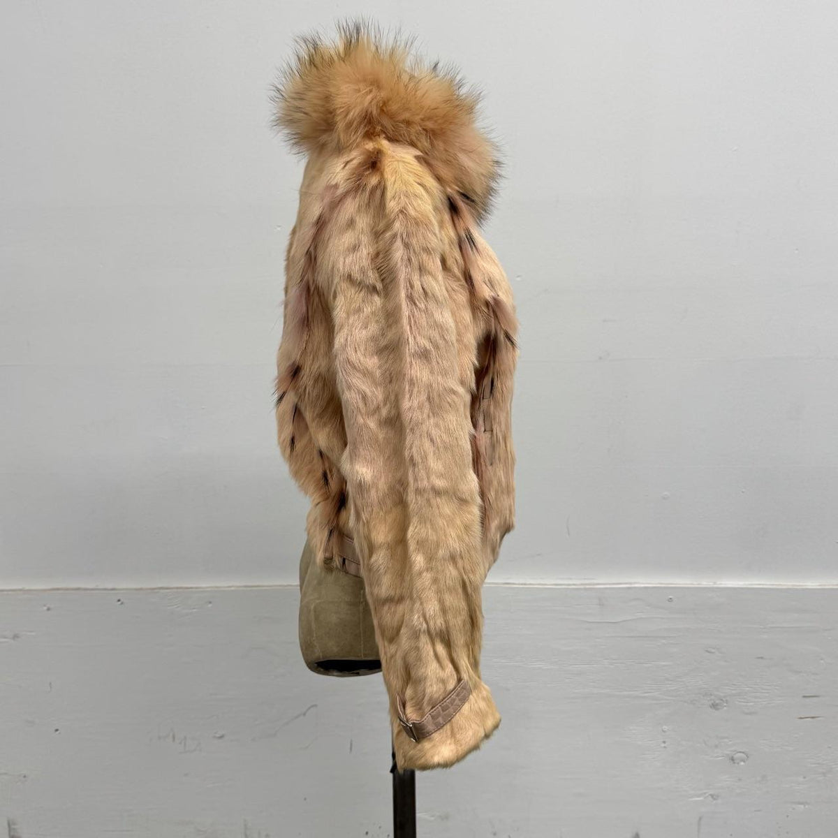 Vintage Y2K Pastel Blush Pink Rabbit Fur Bomber Jacket w Raccoon Fur Coat