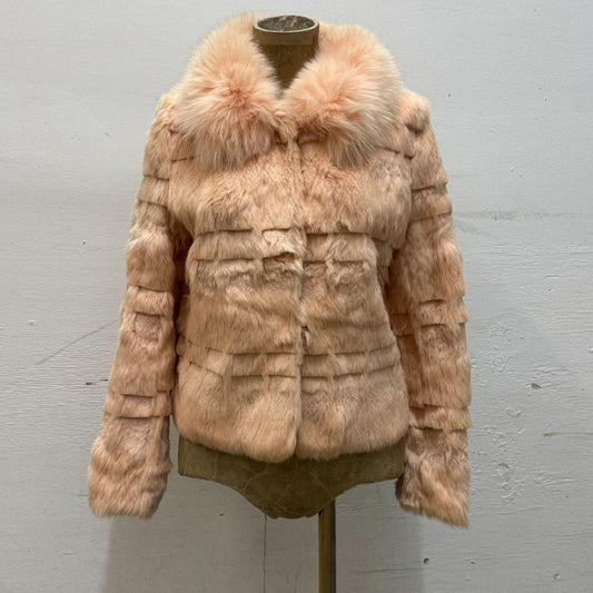 Y2K Vintage Blush Pink Rabbit & Fox Fur Jacket Coat