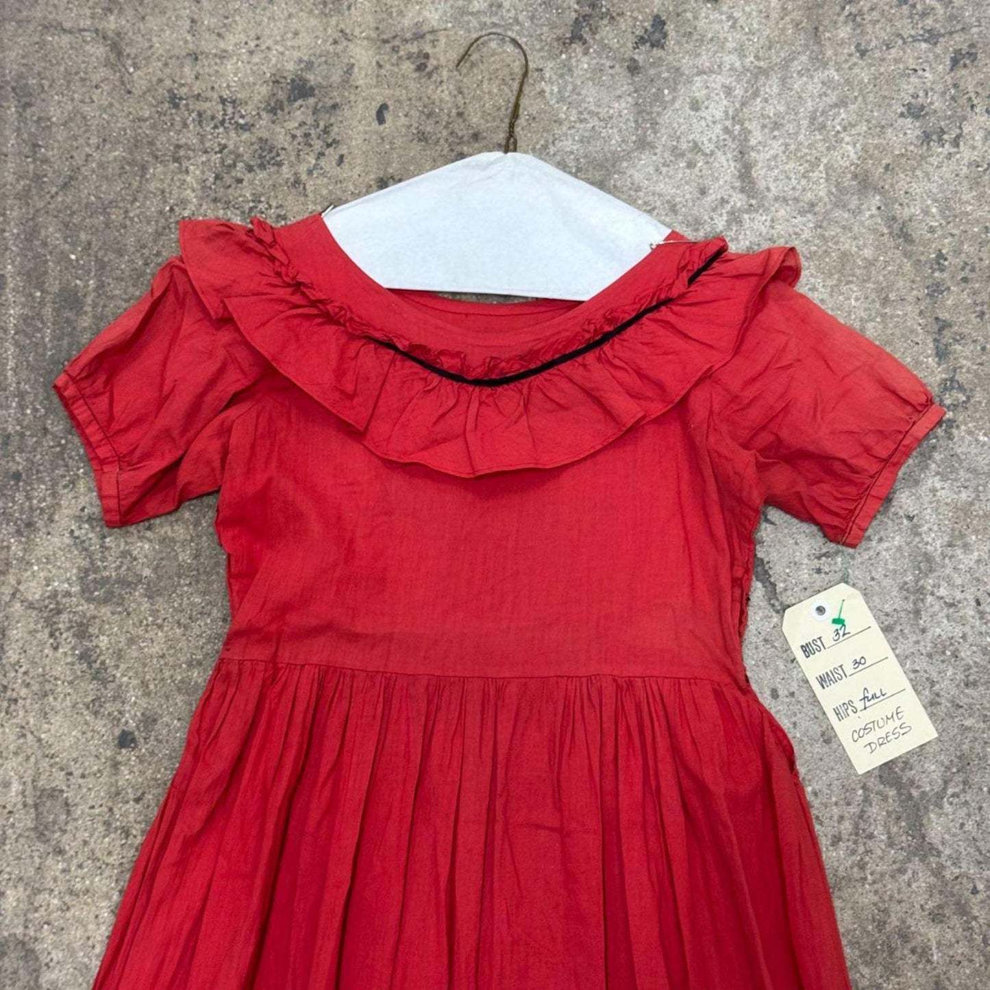 Red 50s does Victorian Vintage Cotton Empire Waist Babydoll Ruffled Maxi Dress