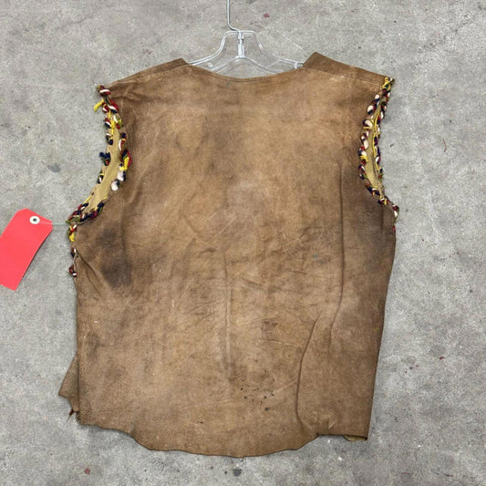 Vintage 60s 70s Suede Western Film Costume Vest Yarn Trim