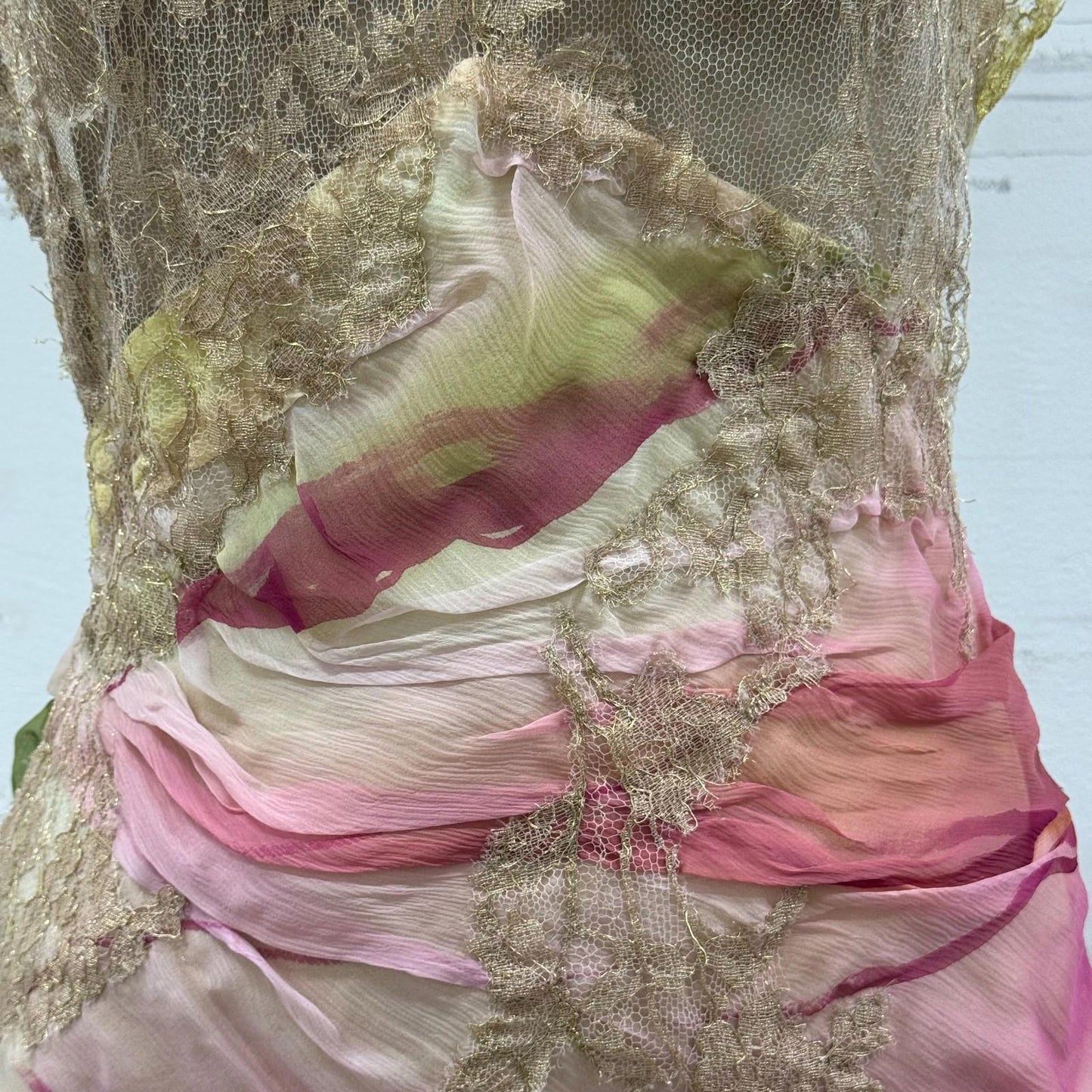 Vintage Y2K European Beaded Silk Lace Ombré Gown Dress Detachable Sleeves