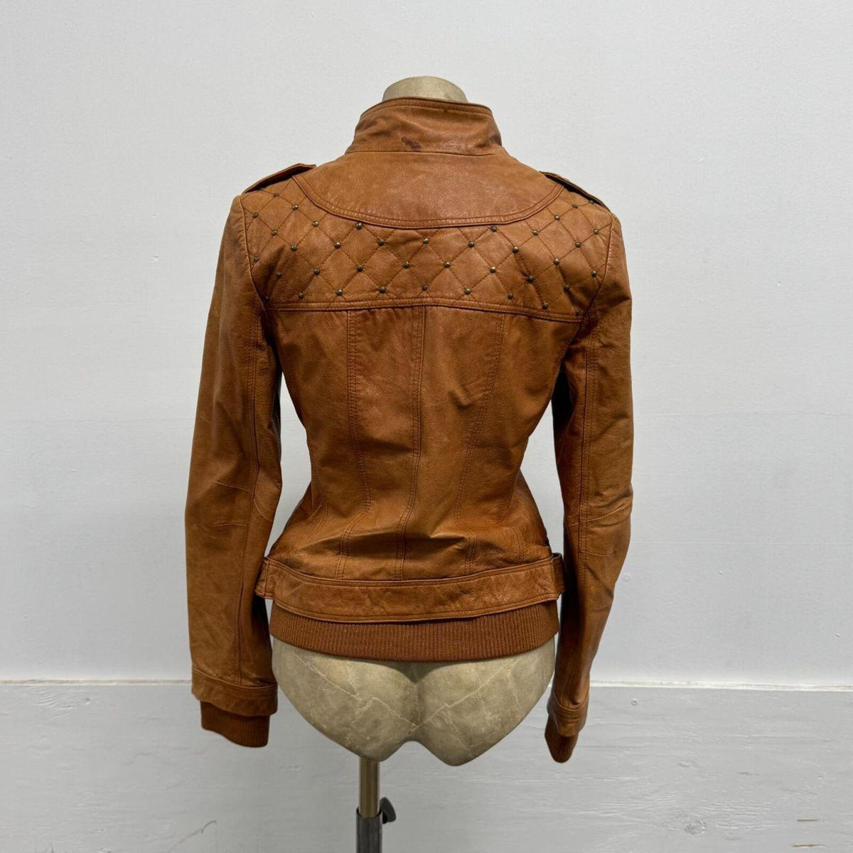 Vintage Tan Cognac Military Style Leather Jacket