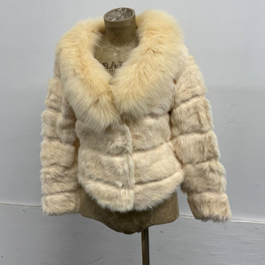 Vintage Y2K Cream Rabbit & Fox Fur Jacket Coat
