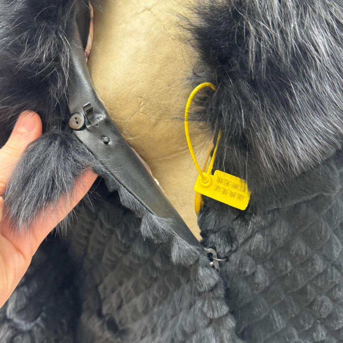 Y2K Vintage Rabbit Fox Wool Fur Black Statement Coat