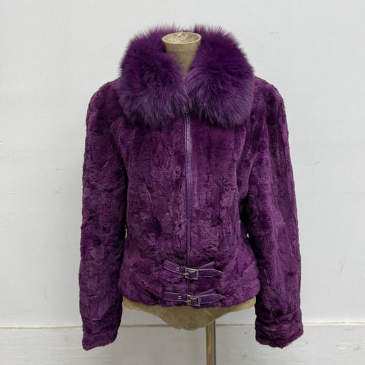 Vintage Y2K Purple Rabbit & Fox Fur Jacket Coat