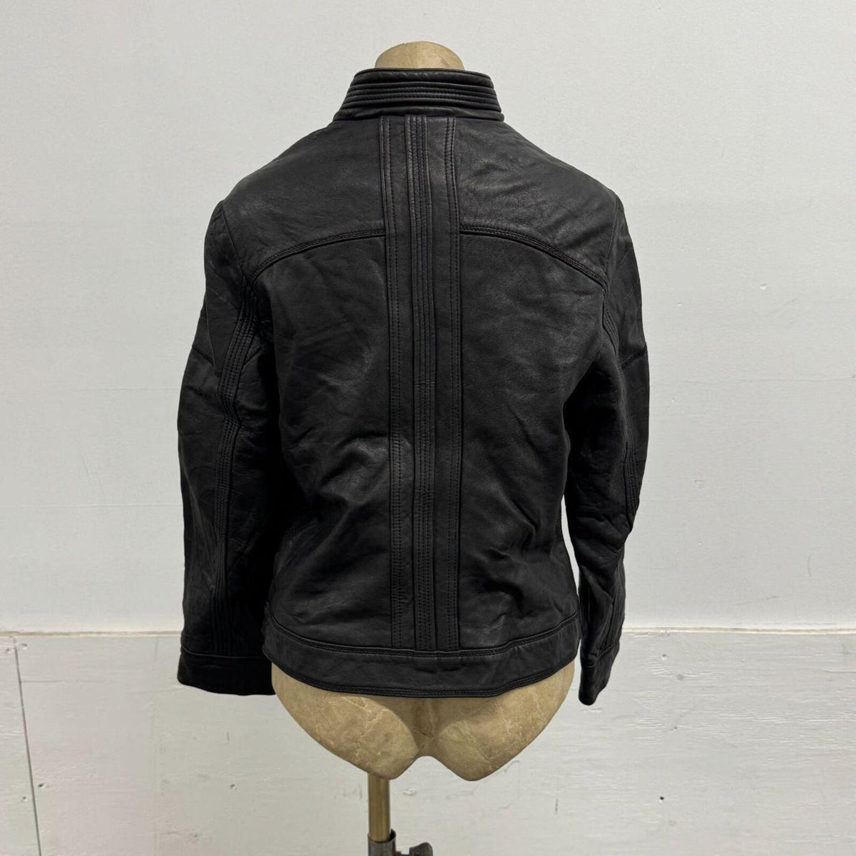 Vintage Black Paneled Leather Racer Moto Jacket L