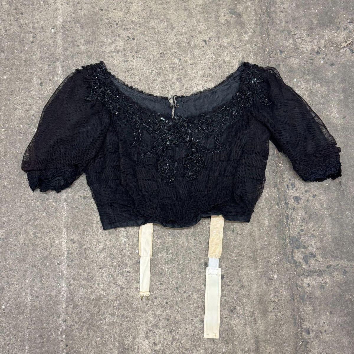 Antique Victorian Black Sequined Mourning Bodice Top
