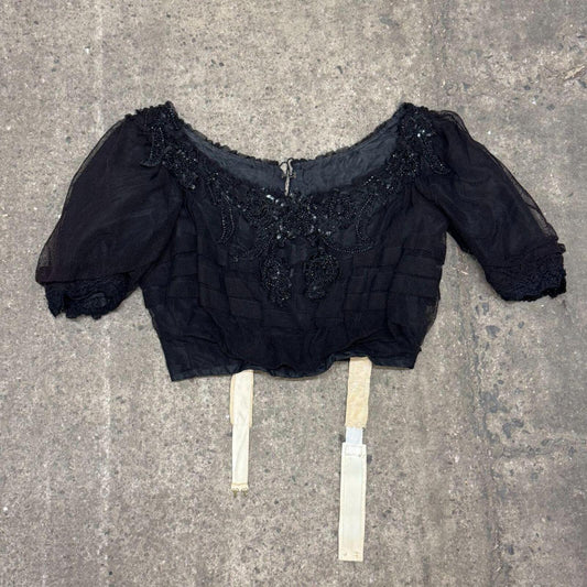 Antique Victorian Black Sequined Mourning Bodice Top