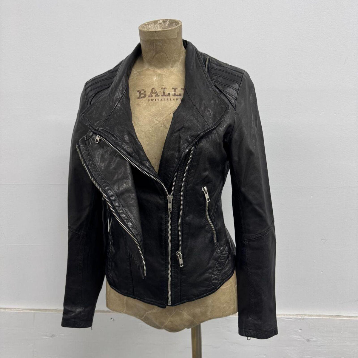 Vintage Black Multi-layer Asymmetric Avant Garde Leather Jacket
