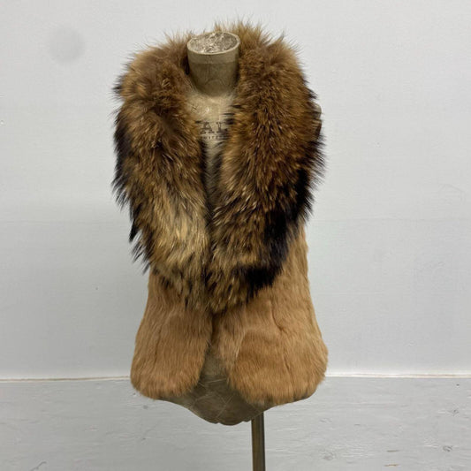 Vintage Honey Tan Mixed Raccoon & Rabbit Fur Vest