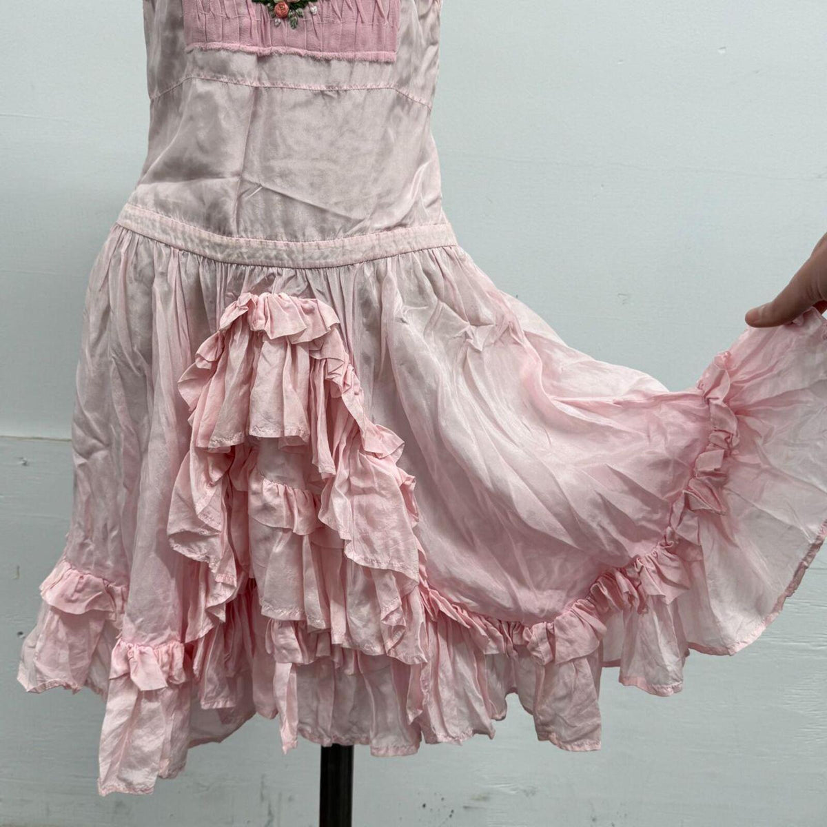 Vintage Y2K Pink 100% Silk Ruffle Mini Dress