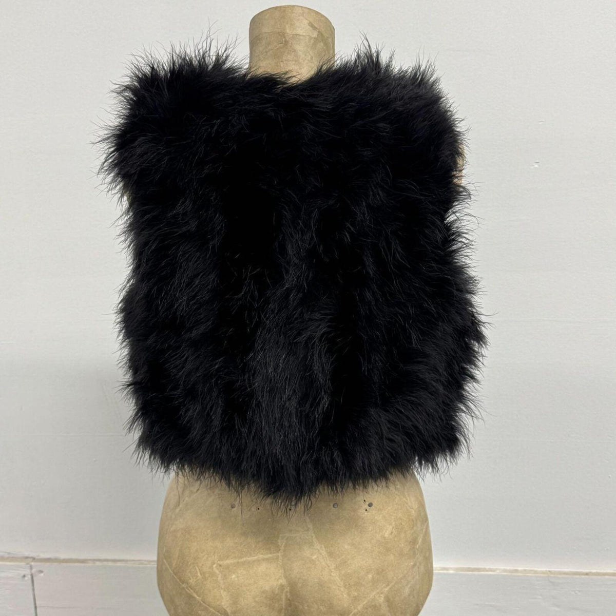 Y2K Vintage Black Marabou Ostrich Feather Vest