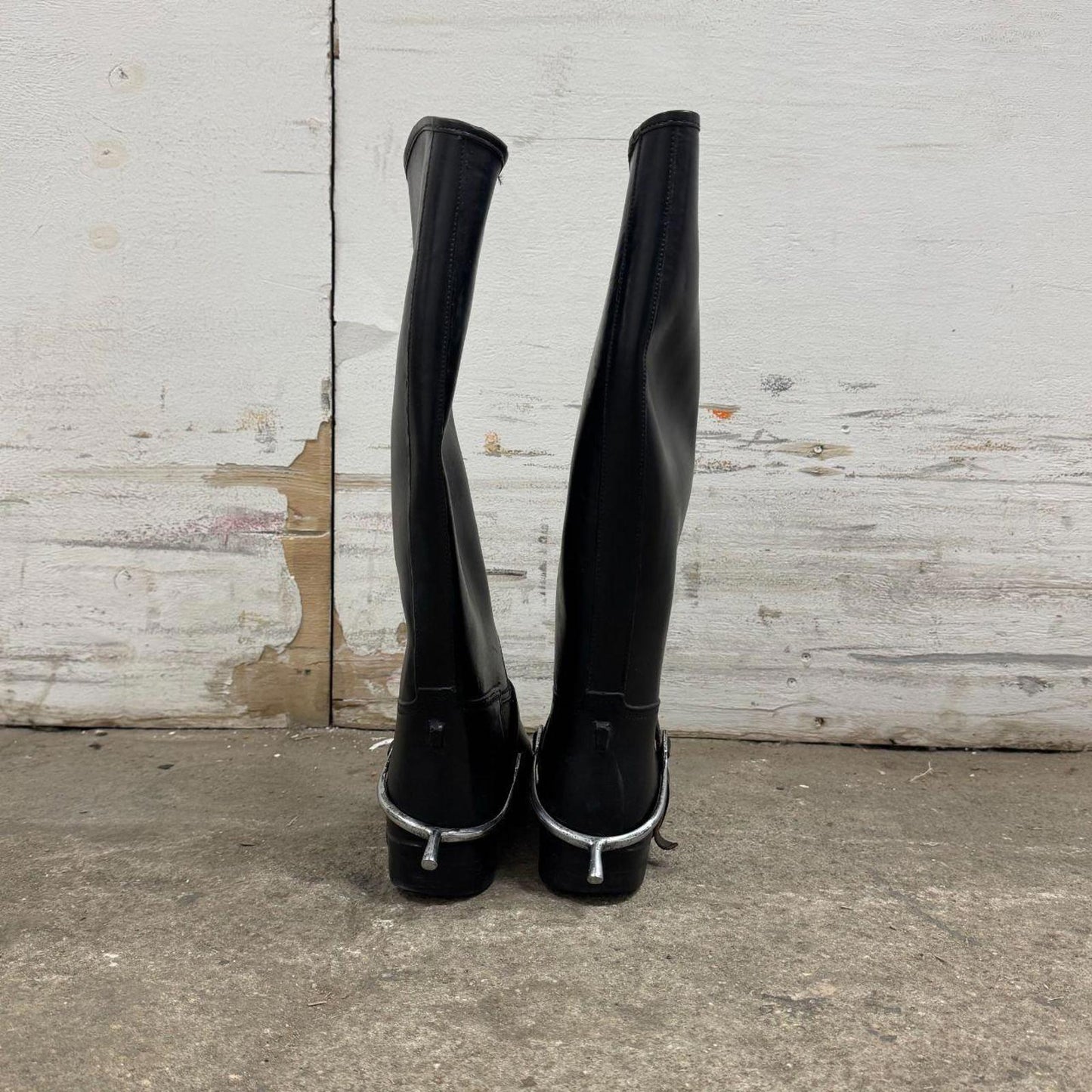 Y2K Vintage Black Leather & Rubber Riding Rain Boots