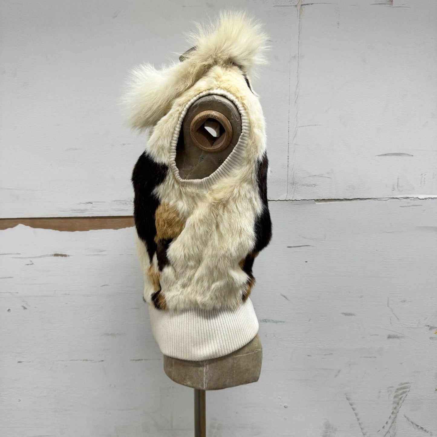 Vintage Y2K Fox & Rabbit Fur Calico Vest