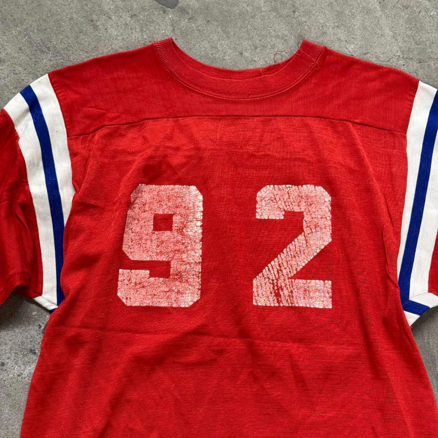 Vintage 50s60s Thrashed Football Practice Jersey Longsleeve Tee 92 Red Americana