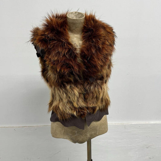 Vintage Fire Brown Avant Garde Leather & Fox Fur Vest Seasky