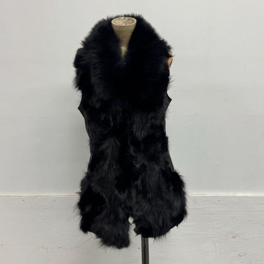 Vintage Black Full Fox Fur & Leather Vest