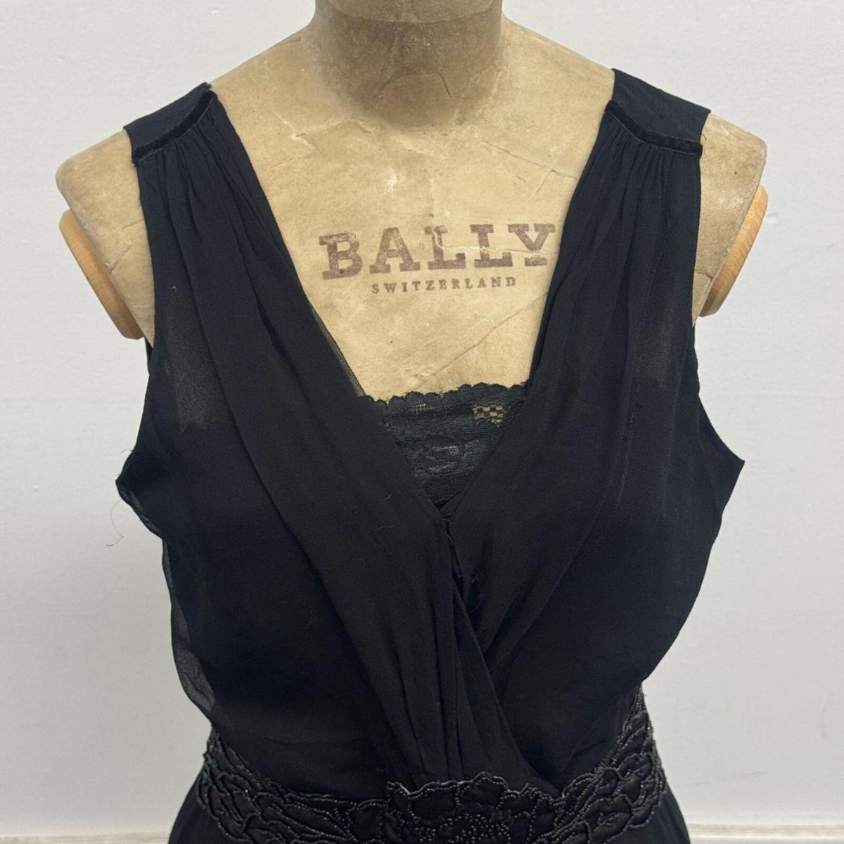 Vintage Black Beaded Silk & Lace Cocktail Dress
