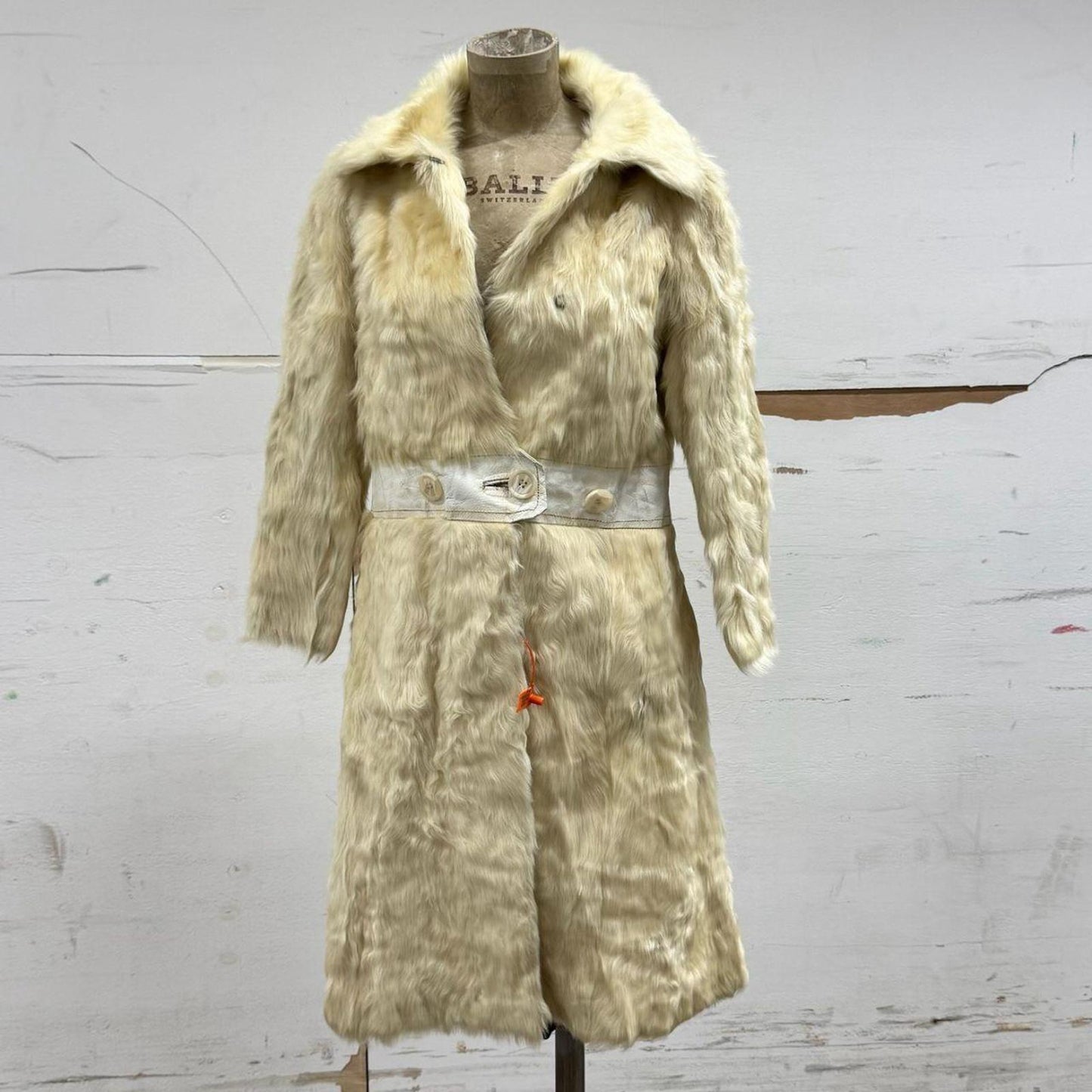 Vintage 1960s Rabbit Fur & White Leather Statement Coat
