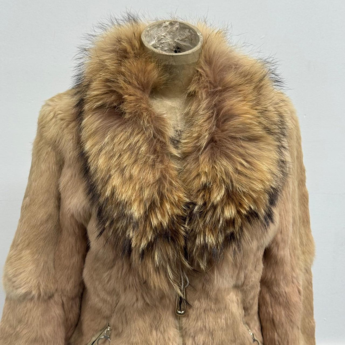 Vintage Y2K Tan Rabbit & Raccoon Fur Jacket Coat