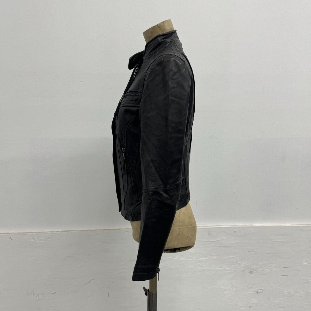 Vintage Black Lambskin Leather Moto Jacket