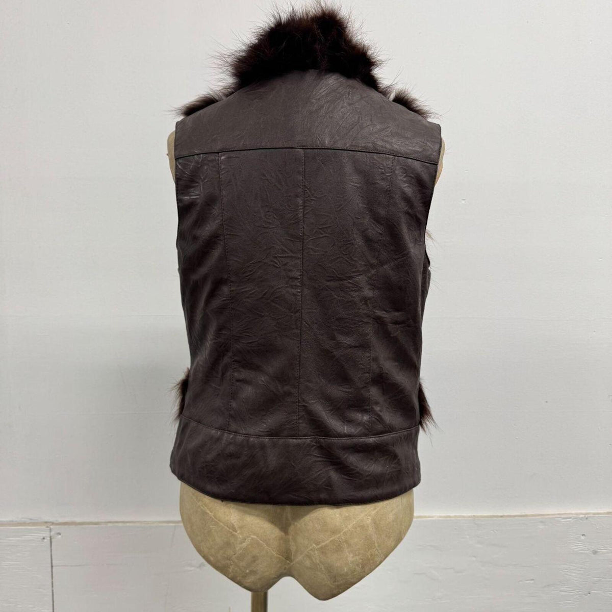 Vintage Y2K Chocolate Leather & Fox Fur Moto Vest
