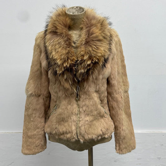 Vintage Y2K Tan Rabbit & Raccoon Fur Jacket Coat