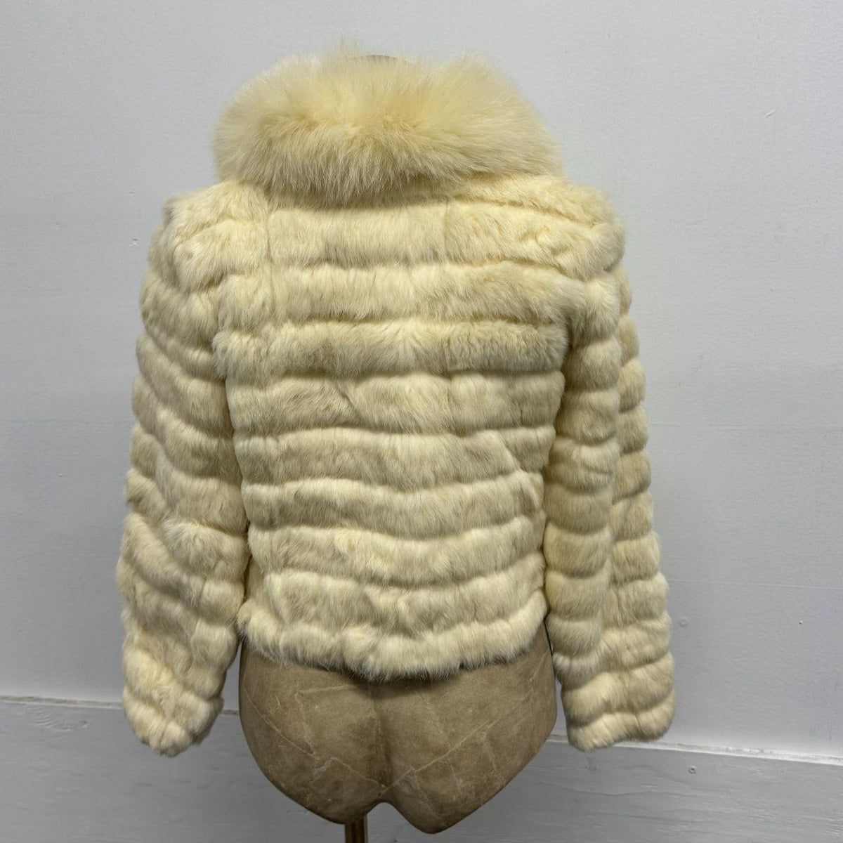 Vintage Cream White Rabbit & Fox Fur Jacket Coat
