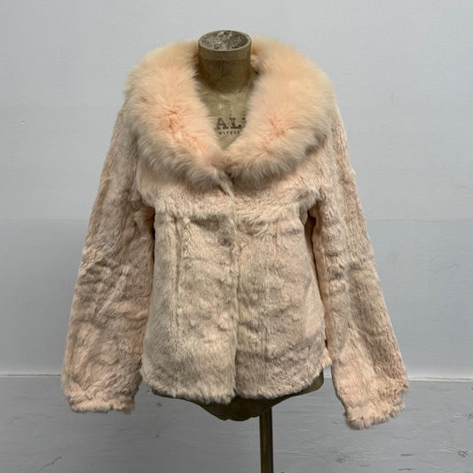 Vintage Y2K Pastel Pink Rabbit & Fox Fur Jacket Coat