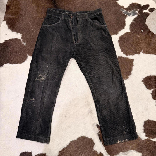 Vintage 40s French Workwear Corduroy Pants Distressed Black