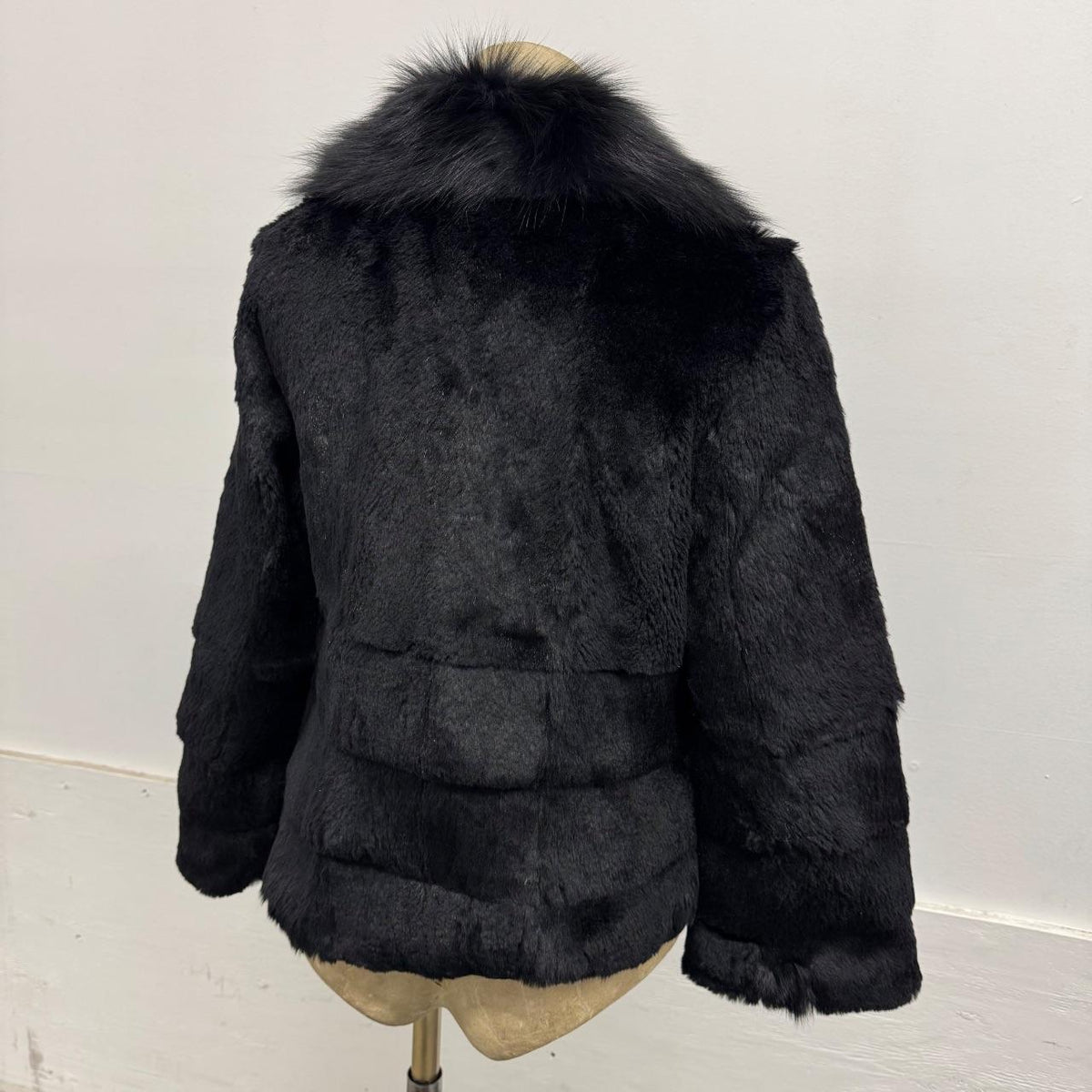 Vintage Y2K Black Rabbit & Fox Fur Jacket Coat