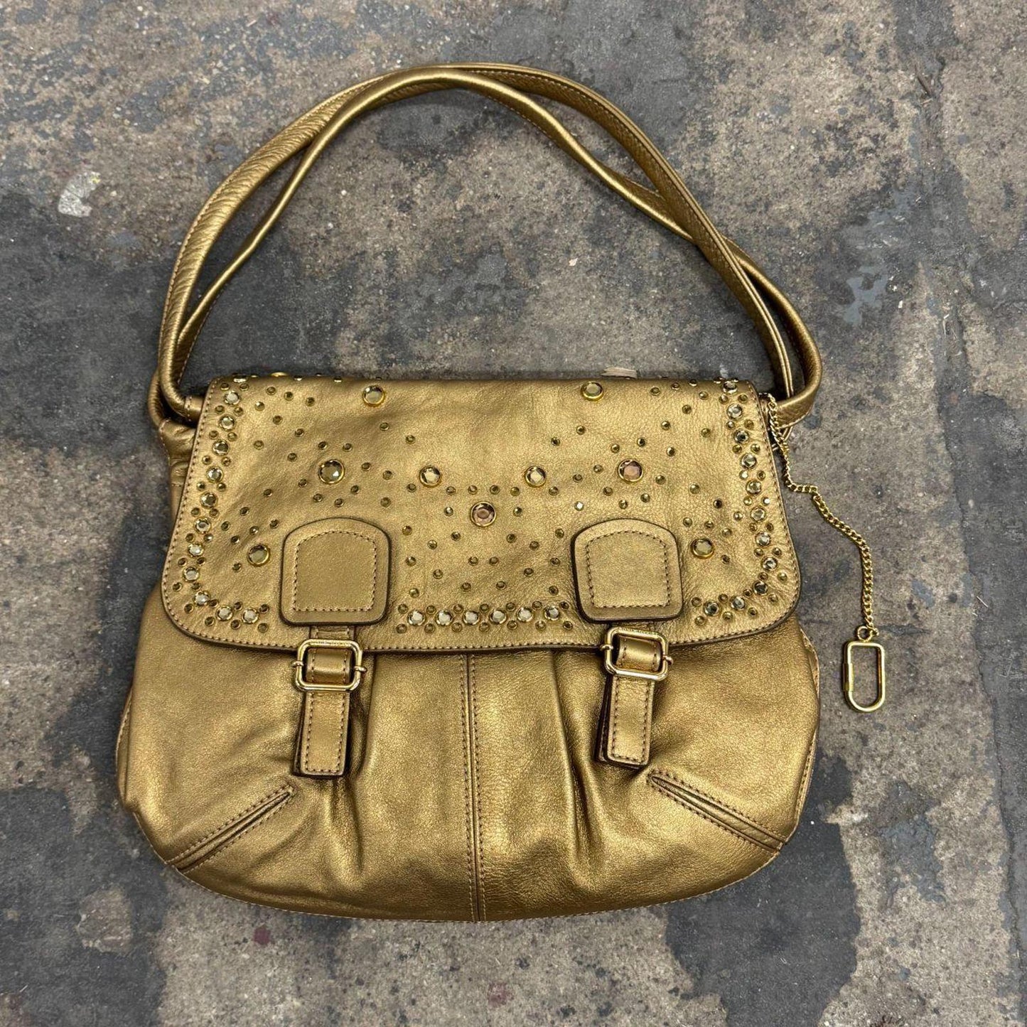 Y2K Gold Vintage Sonia Rykiel Embellished Leather Shoulder Bag
