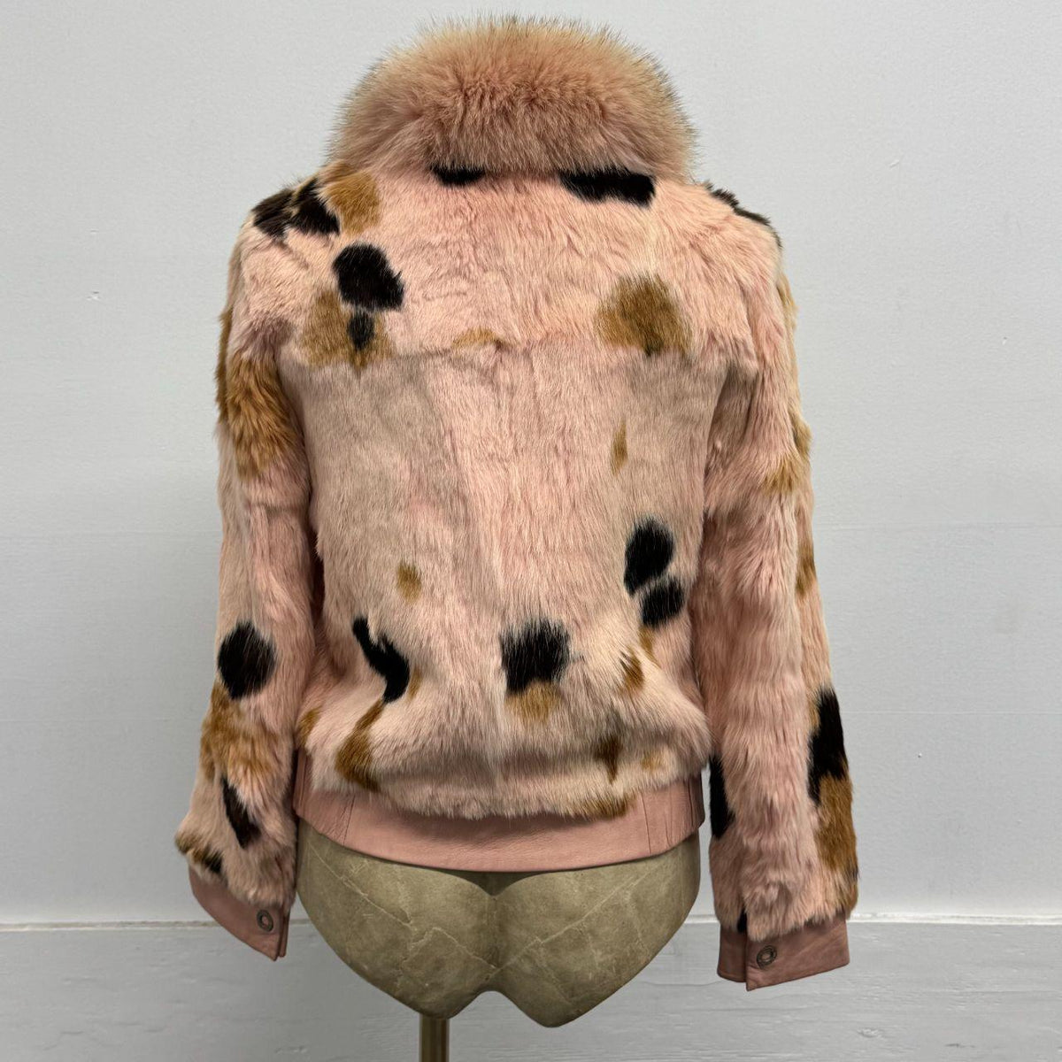 Vintage Y2K Pink Rabbit Fur & Fox Fur Bomber Jacket Coat