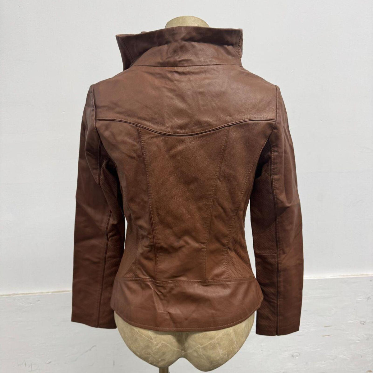NWT Vintage ONLY Chestnut Leather Funnel Neck Jacket