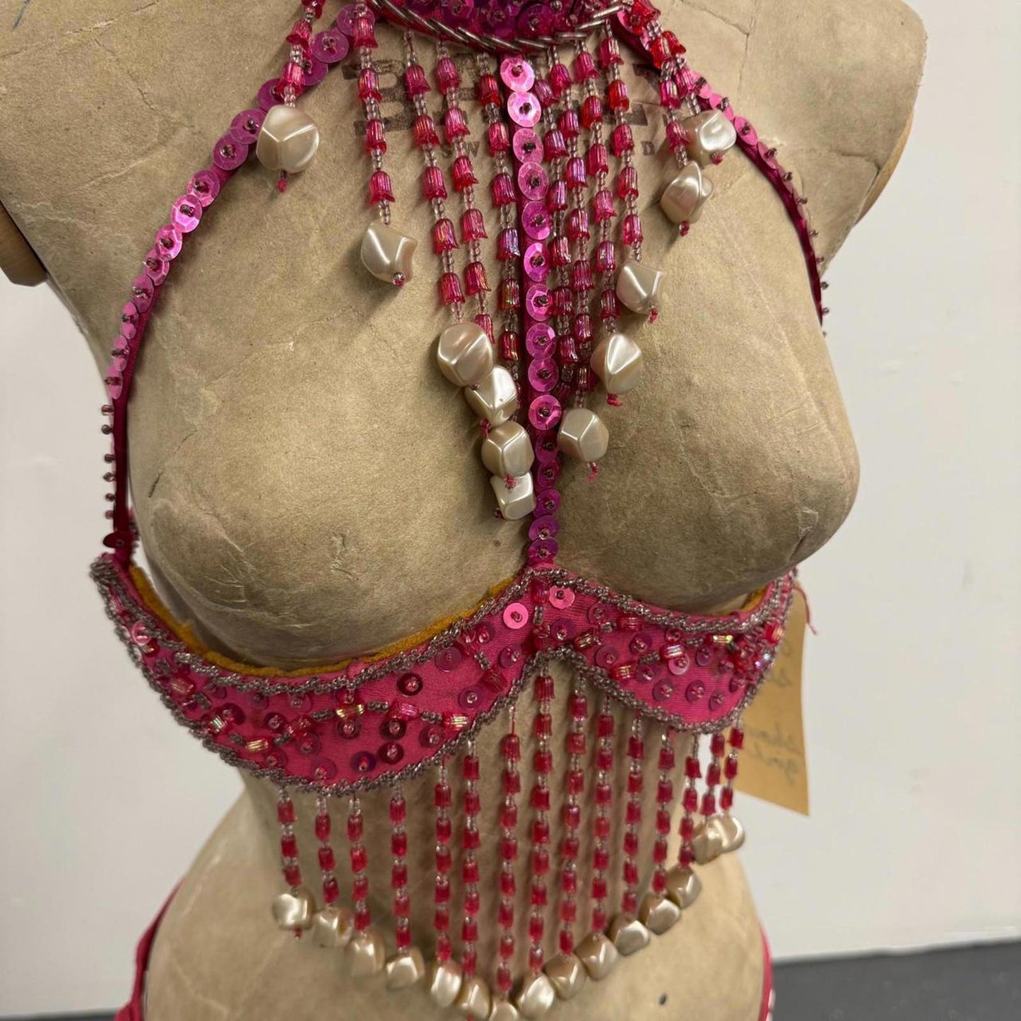 Vintage Hot Pink Sequin Burlesque Showgirl Costume Set