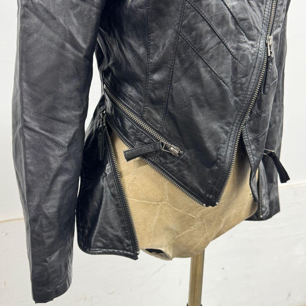 Vintage Black Multi-Way Zip Side Avant Garde Leather Jacket