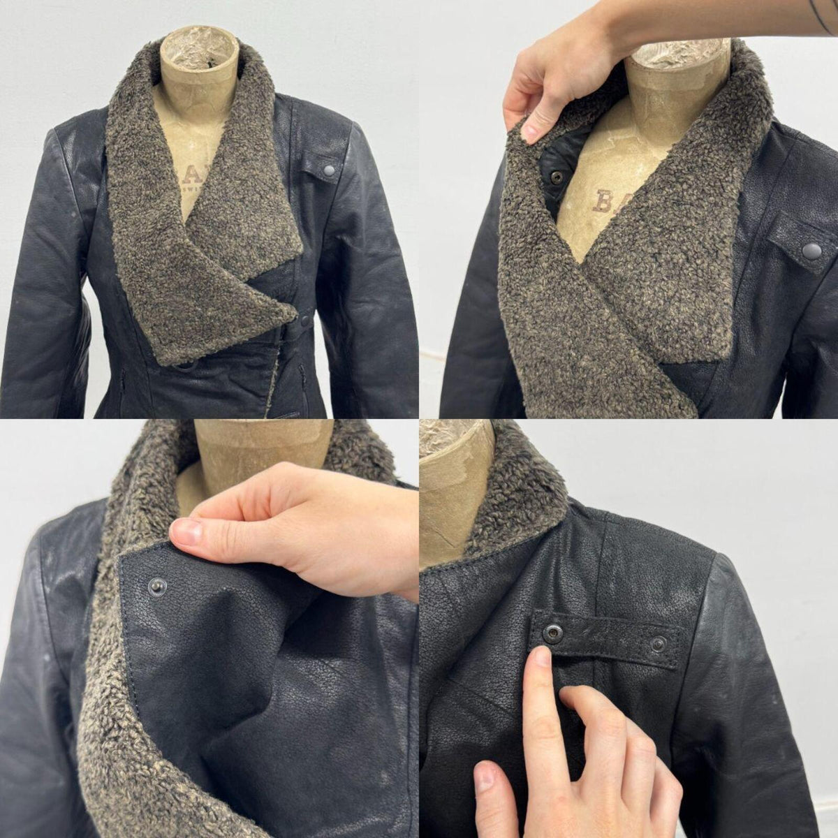 Vintage Black Funnel Neck Asymmetric Faux Leather Jacket Blink