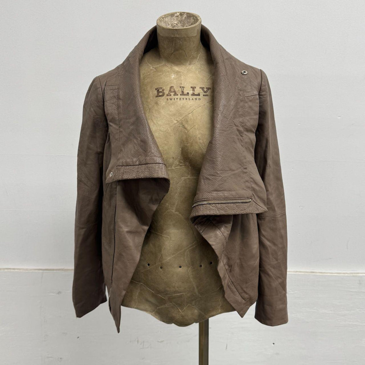 Vintage Brown Funnel Neck Asymmetric Avant Garde Leather Jacket