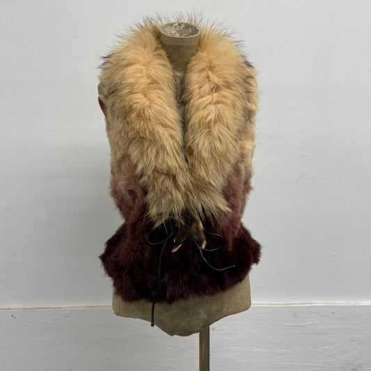 Vintage Beige Burgundy Ombre Raccoon & Rabbit Fur Vest
