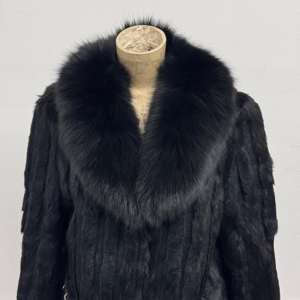Vintage Y2K Black Rabbit & Fox Fur Pierced Jacket Coat
