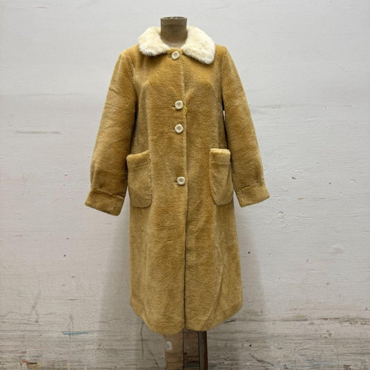 Vintage Honey Bouclé Wool and Fur Collar Teddy Coat
