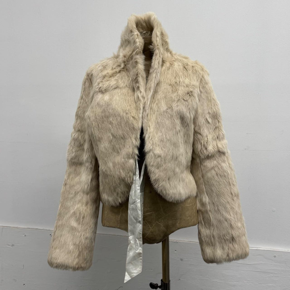 Vintage Y2K Cream Rabbit  Fur Cropped Bolero Jacket Coat