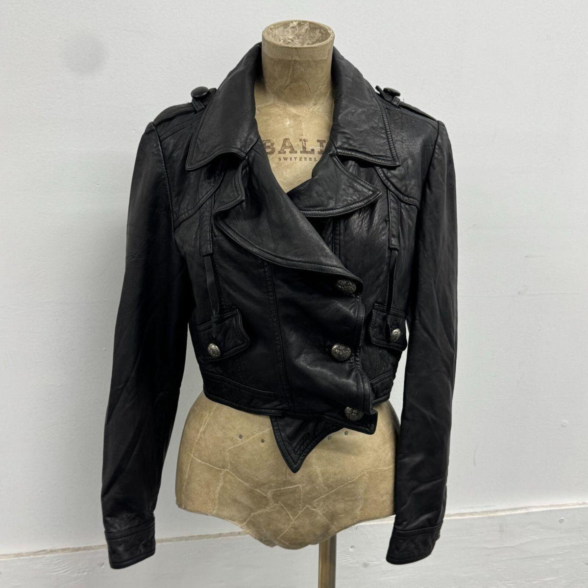 Vintage Black Moto Cropped Asymmetric Avant Garde Leather Jacket