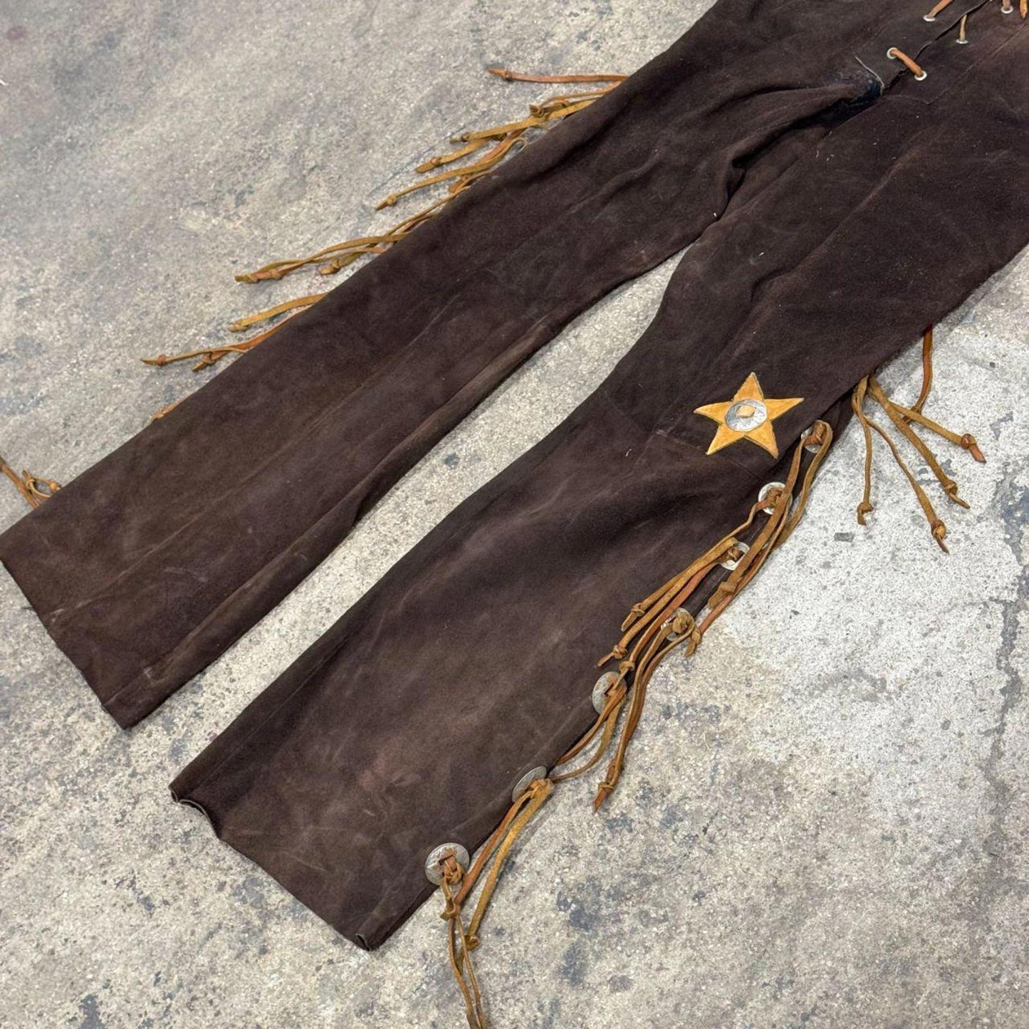 Vintage 40s 50s Brown Suede Western Leather Fringe Trousers