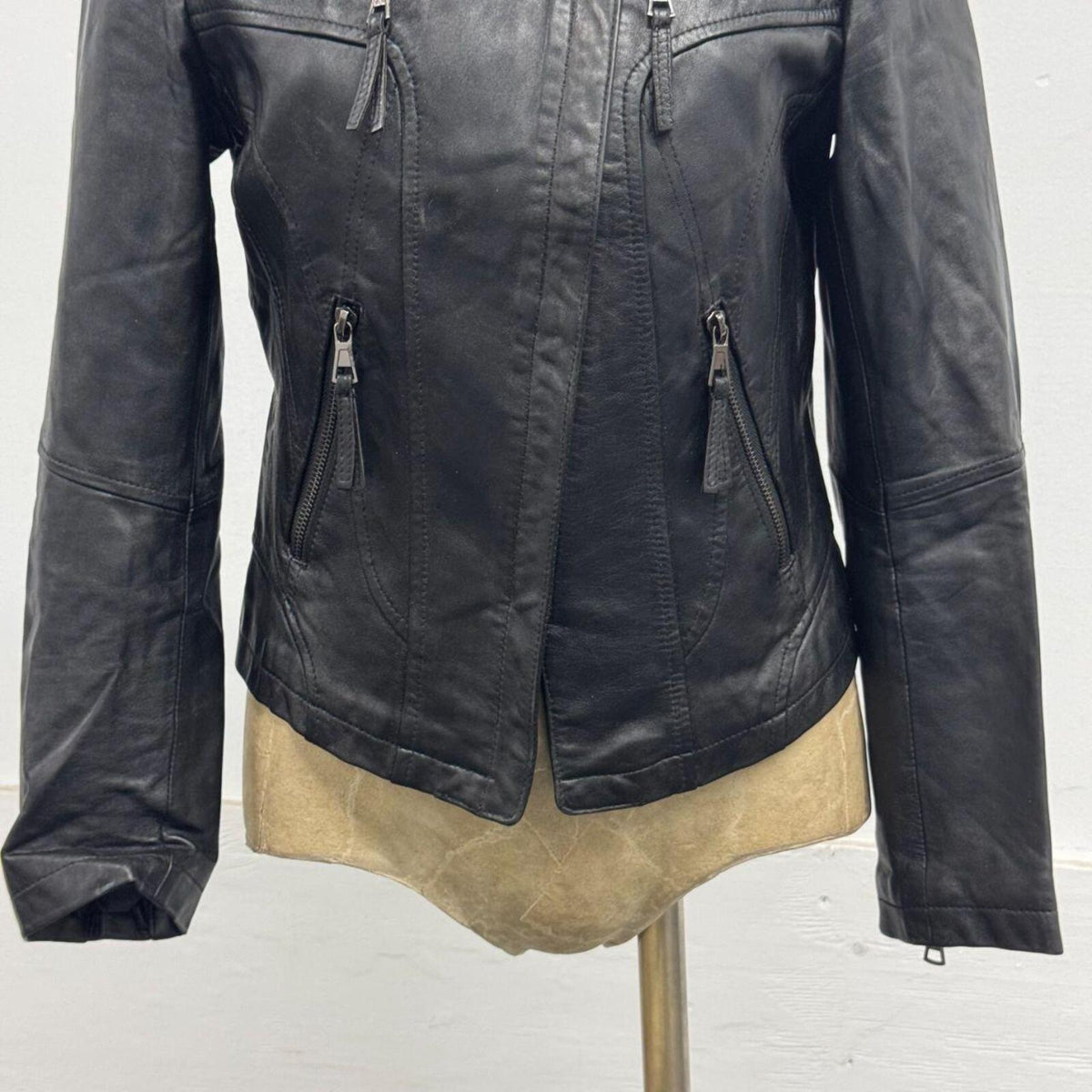 Vintage Black Lambskin Leather Moto Jacket