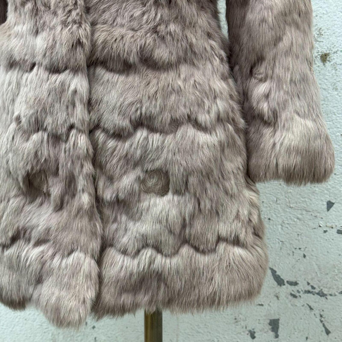 Vintage Mauve Rabbit Fur Coat with Fox Fur Collar