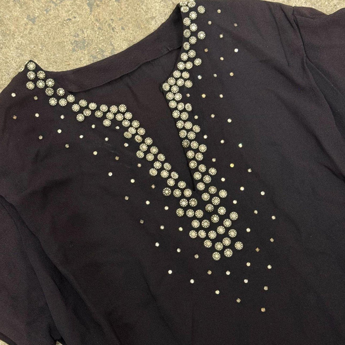Vintage Antique 1920s 20s Black Rhinestone Studded Flapper Drop-Waist Dress