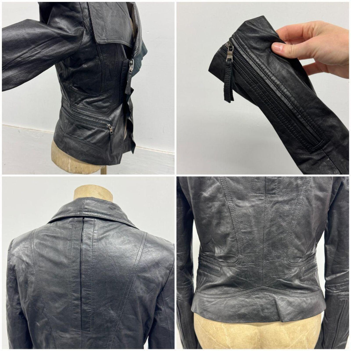 Vintage Black Moto Asymmetric Avant Garde Lambskin Leather Jacket