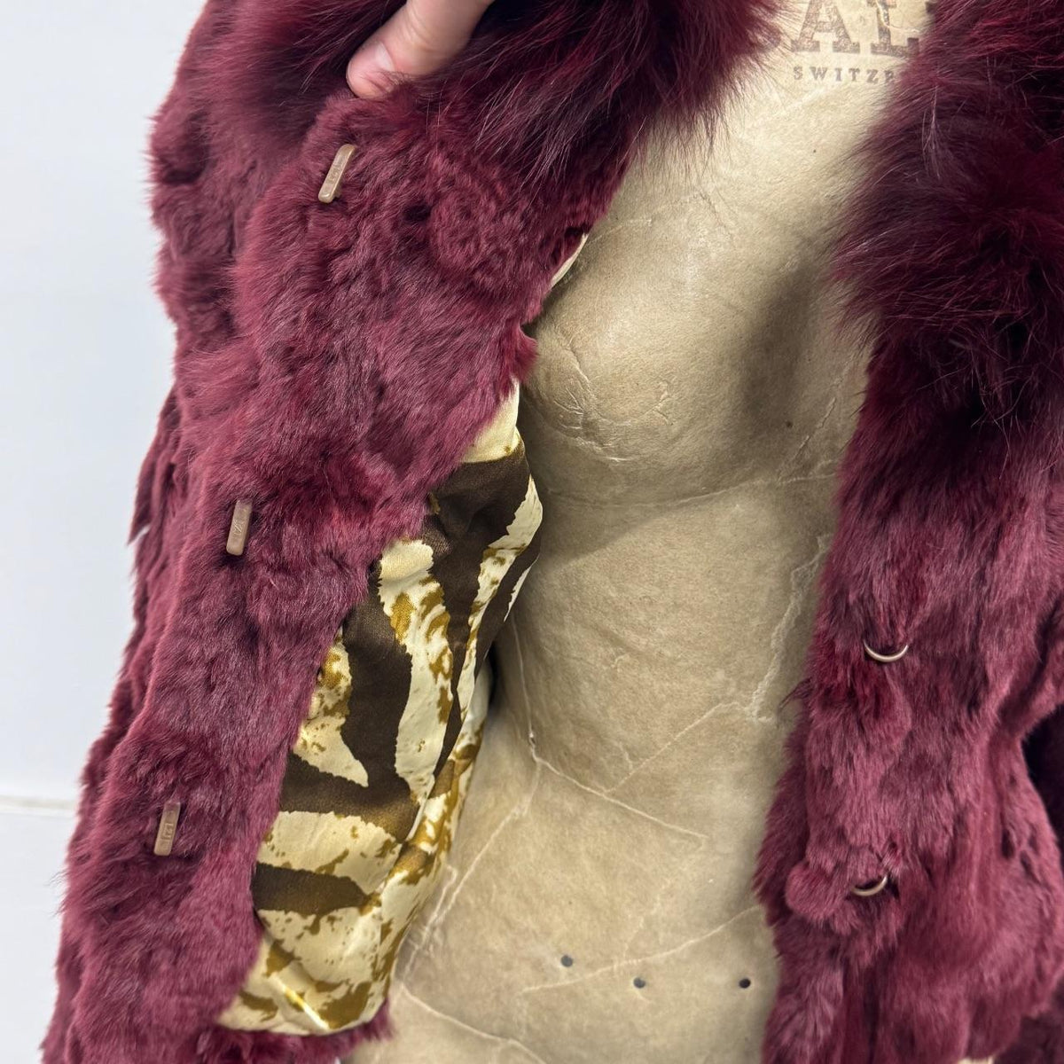 Vintage Y2K Burgundy Red Rabbit & Fox Fur Jacket Coat